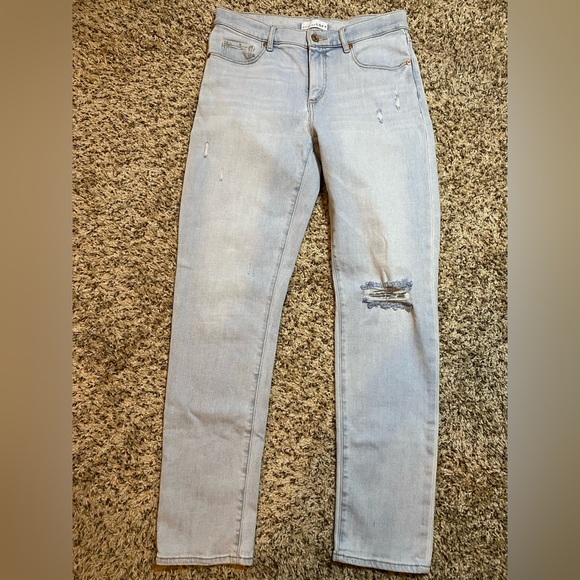 LOFT Denim - LOFT Light‎ Blue Straight Jeans with Knee Distress